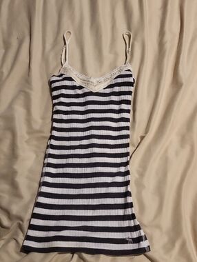 Abercrombie & Fitch Black and White Striped Lace-Trim Tank